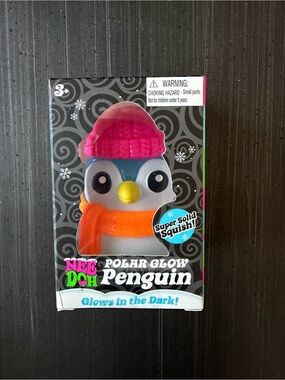 NeeDoh “Polar Glow Penguin” - Pink Hat & Orange Scarf